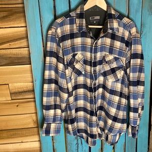 Vintage 80s VIP acrylic plaid flannel shirt size XL blue white orange